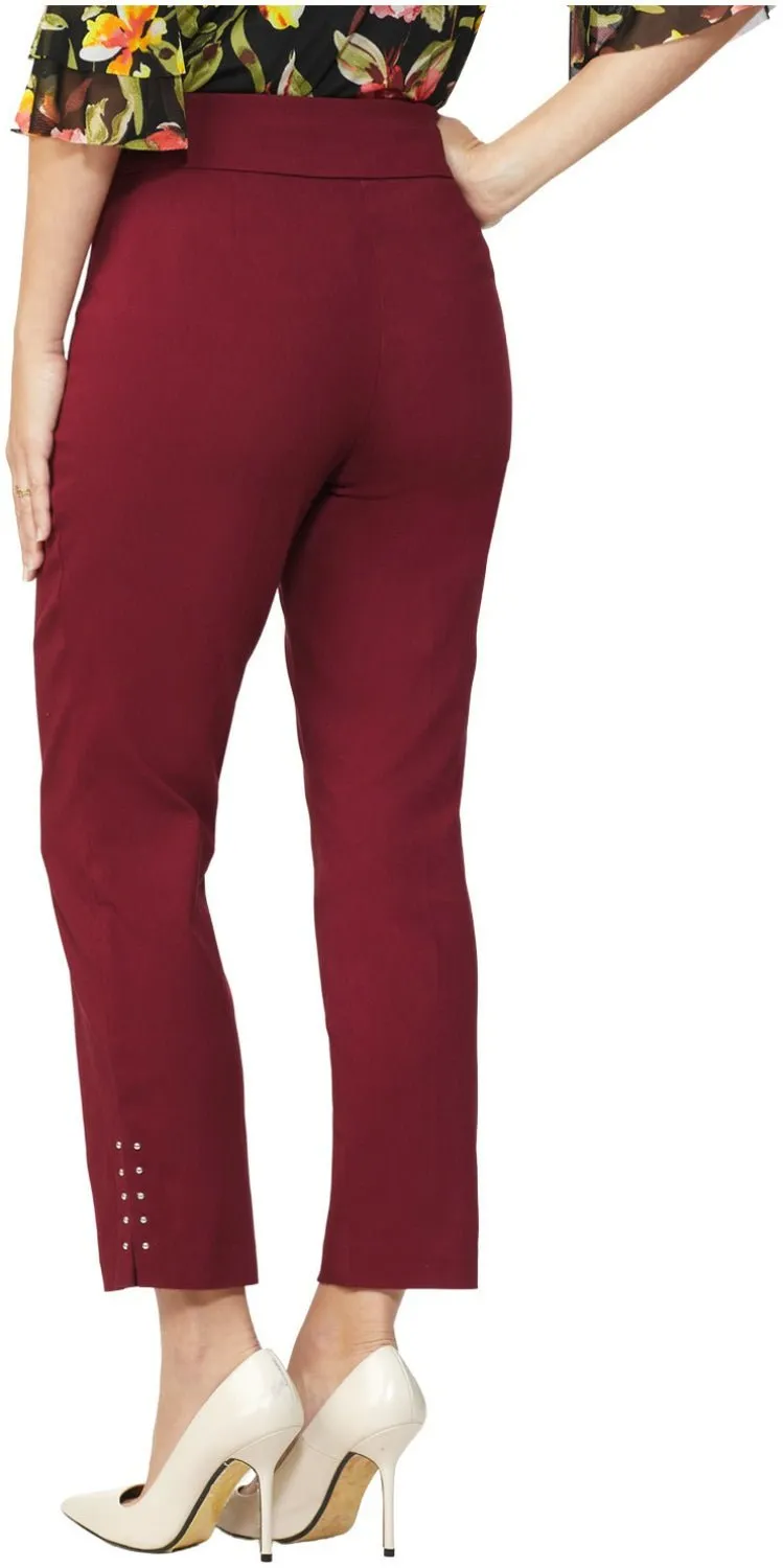 Roz & Ali Solid Millennium Tummy Panel Pull On Ankle Pants With Rivet Trim Bottom - Misses