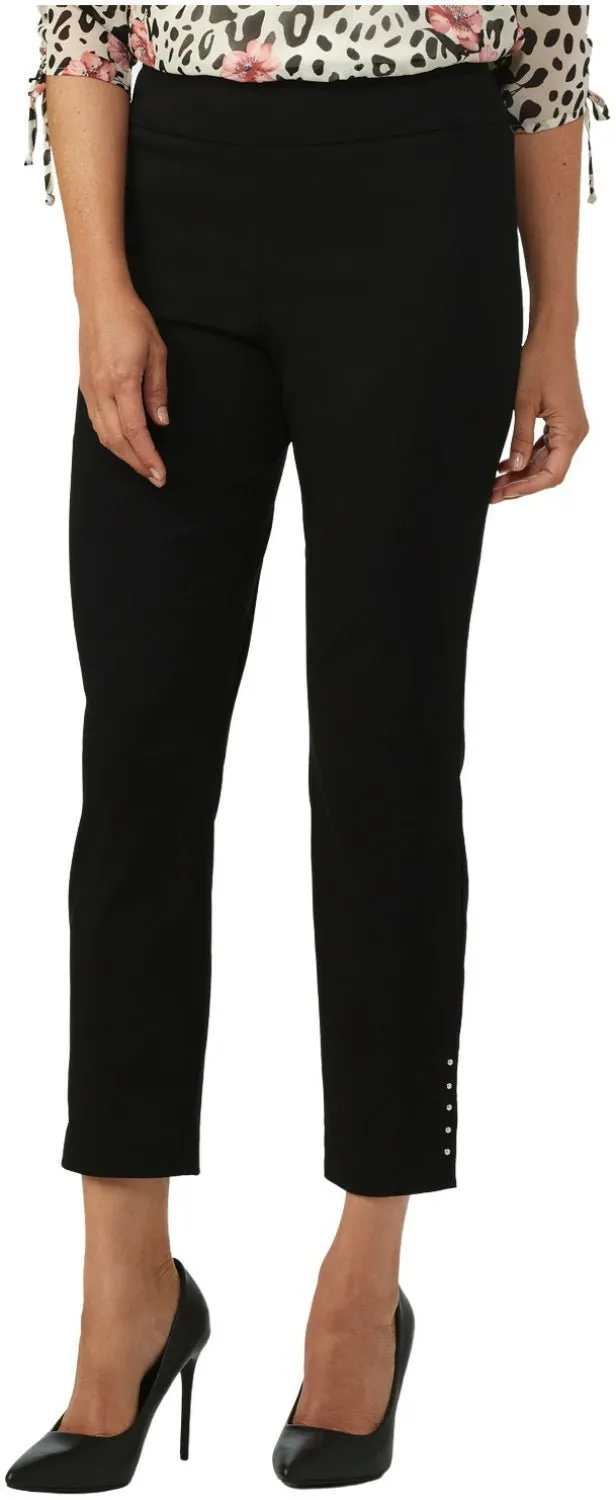 Roz & Ali Solid Millennium Tummy Panel Pull On Ankle Pants With Rivet Trim Bottom - Misses