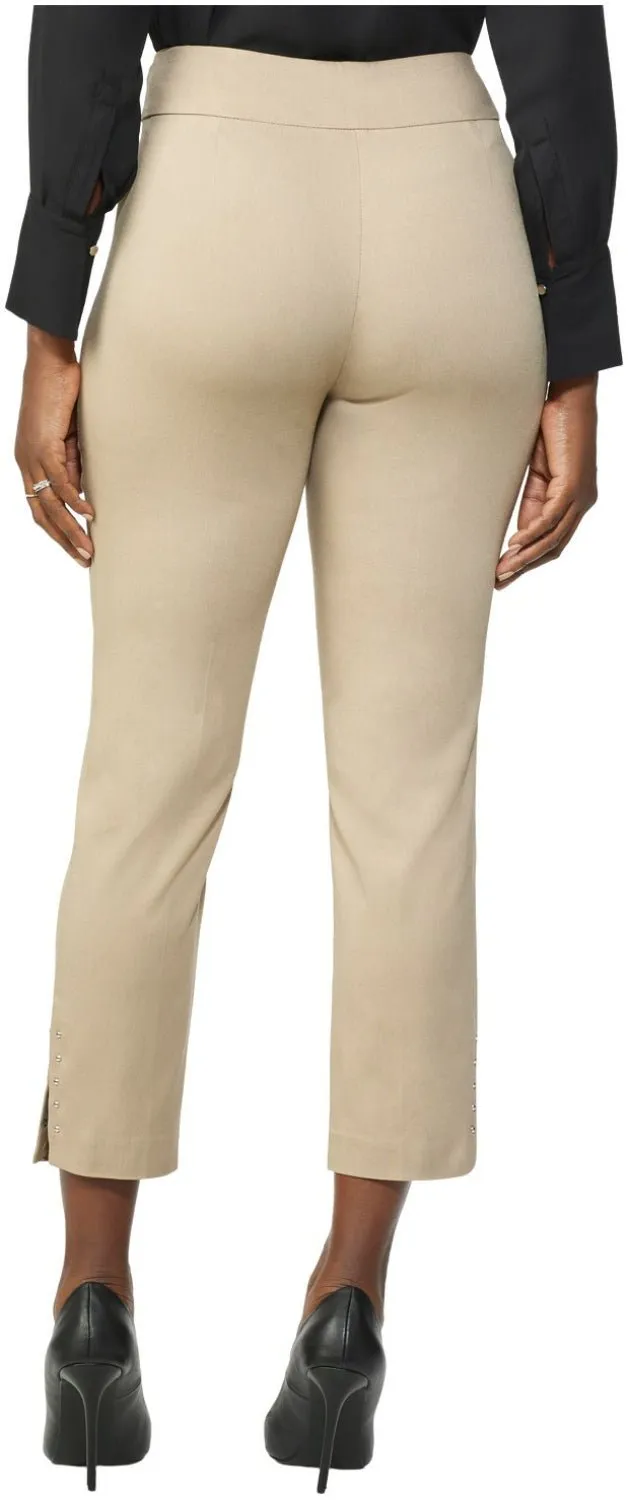 Roz & Ali Solid Millennium Tummy Panel Pull On Ankle Pants With Rivet Trim Bottom - Misses