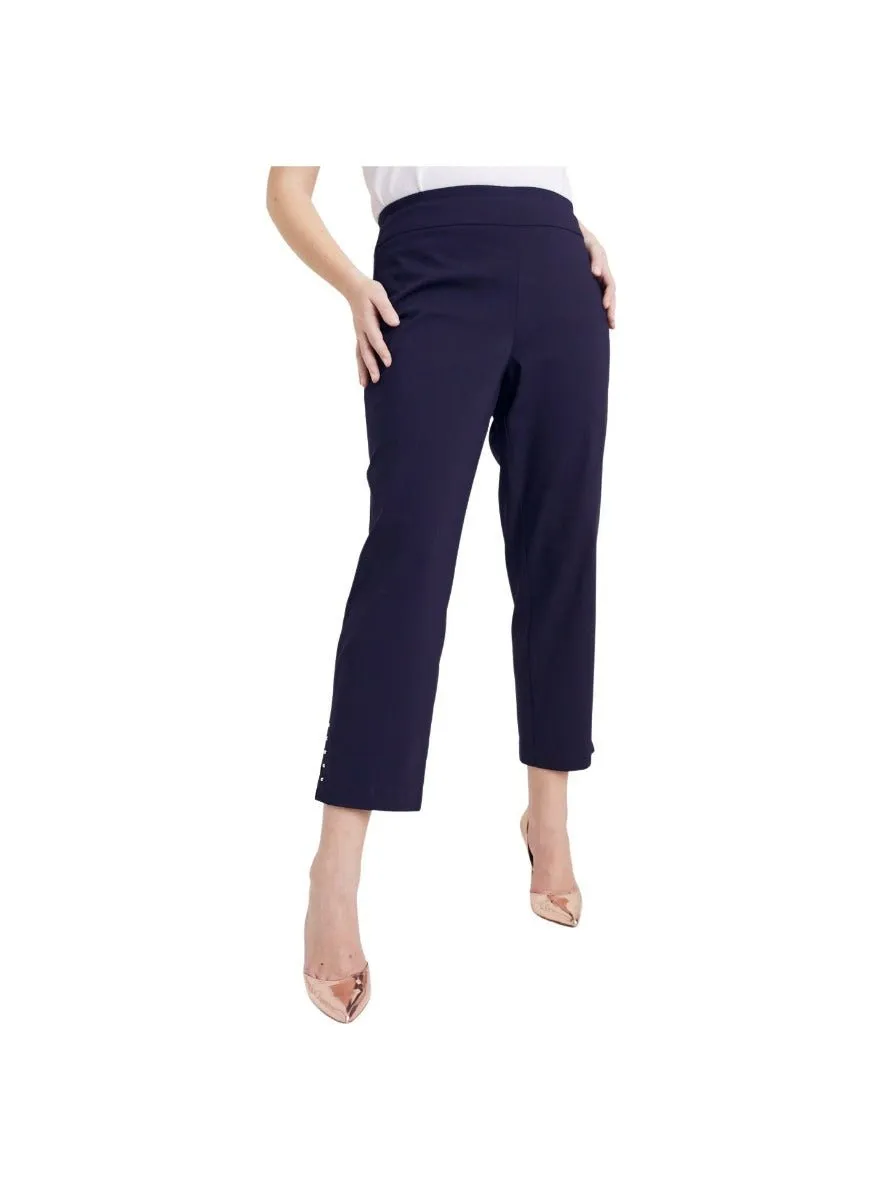 Roz & Ali Solid Millennium Tummy Panel Pull On Ankle Pants With Rivet Trim Bottom - Misses