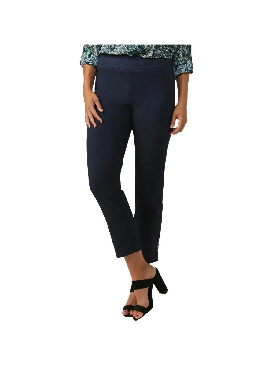 Roz & Ali Solid Millennium Tummy Panel Pull On Ankle Pants With Rivet Trim Bottom - Misses