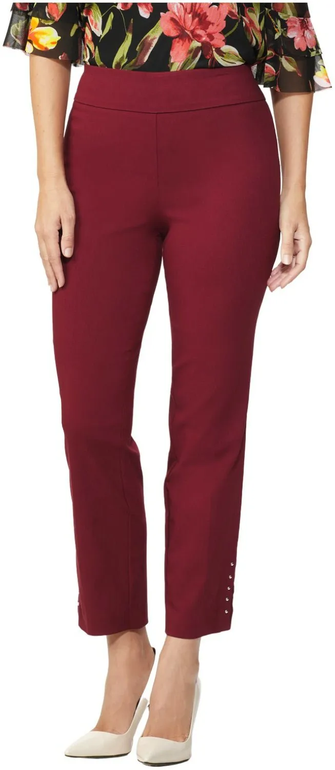 Roz & Ali Solid Millennium Tummy Panel Pull On Ankle Pants With Rivet Trim Bottom - Misses