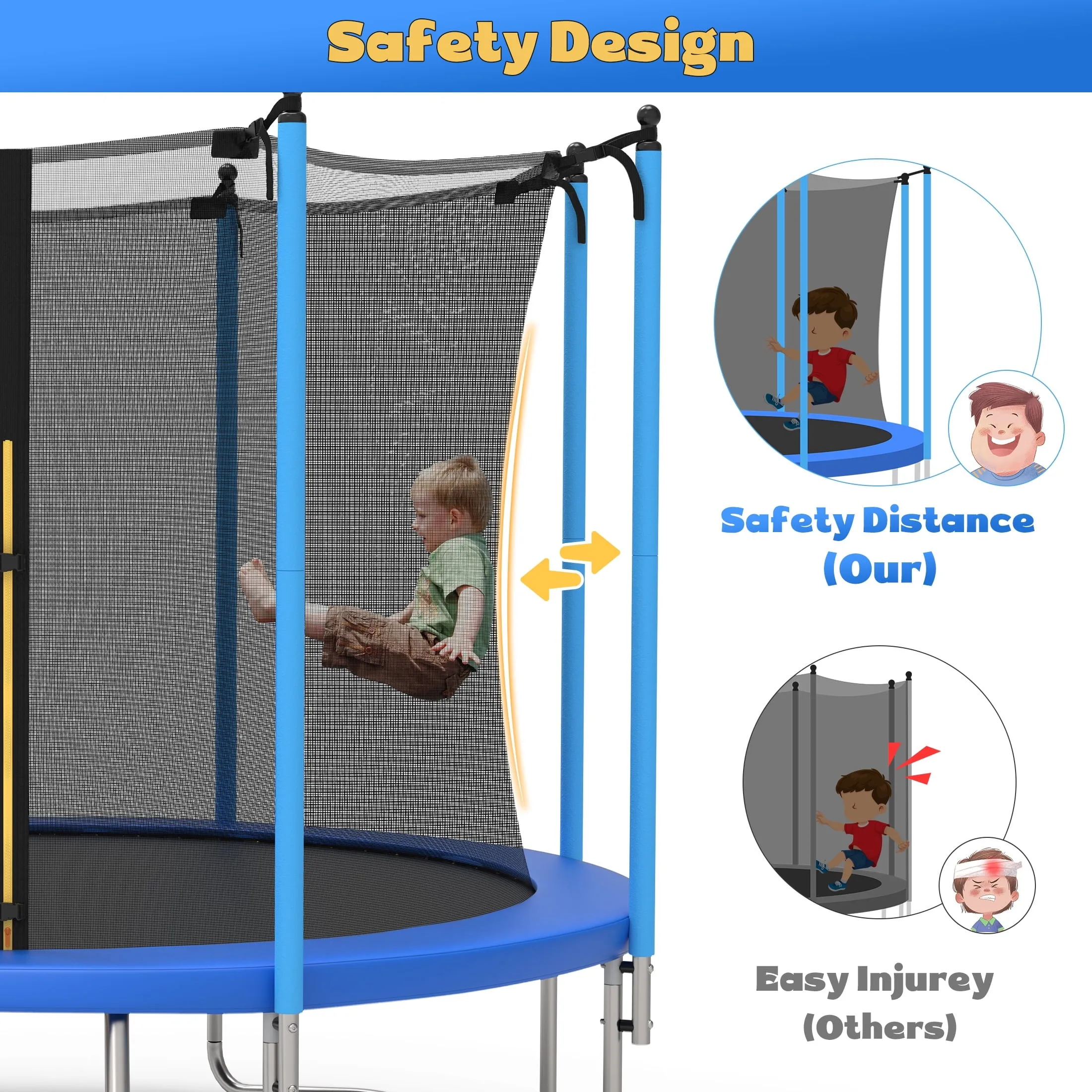 SEGMART 10ft Trampoline for Kids with Basketball Hoop and Enclosure Net/Ladder,Blue