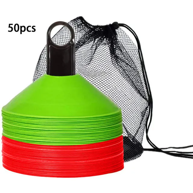 Set of 50 Agility Soccer Cones With Carry Bag And Holder