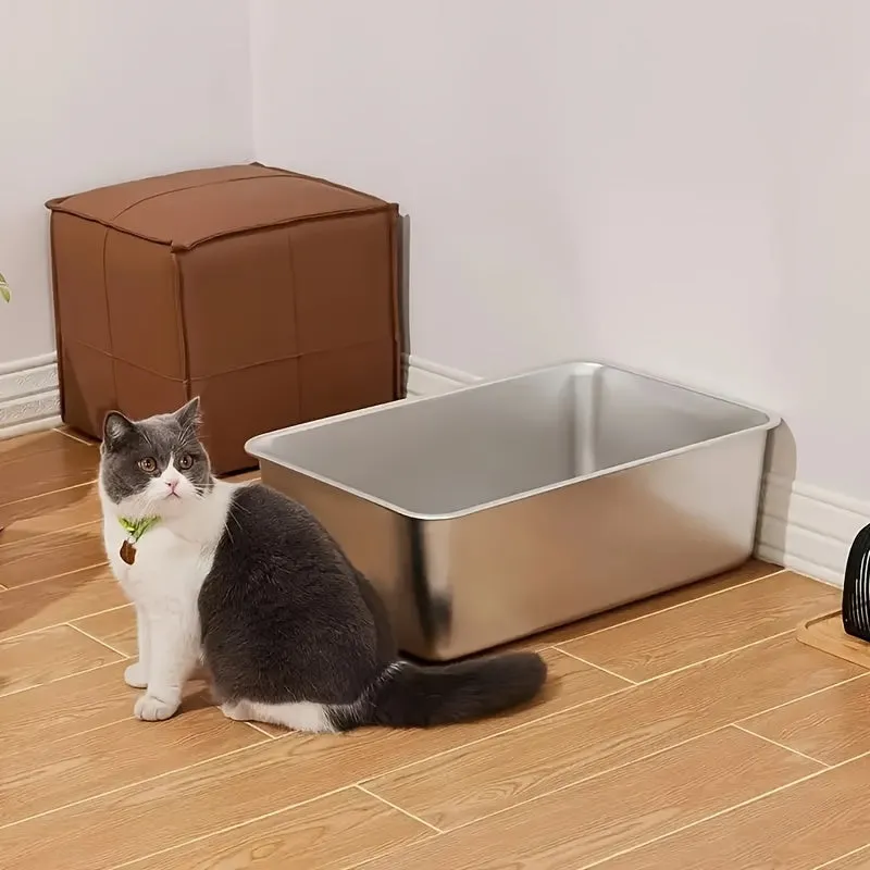 Stainless Steel Cat Litter Box 2  - XXL Metal Litter Pan with Non-Slip Pads and Rounded Edges, Includes 2 Scoops.