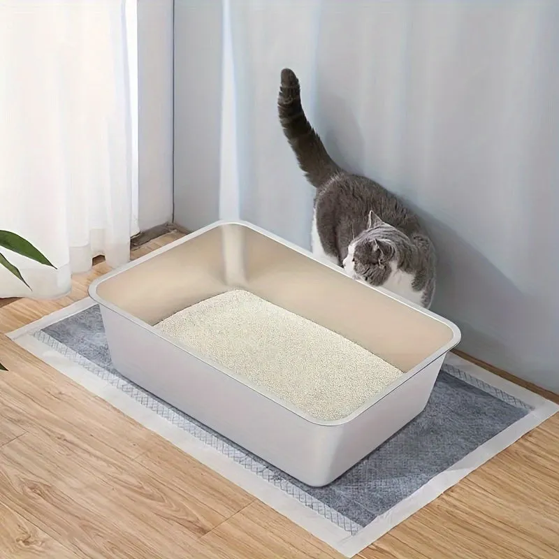 Stainless Steel Cat Litter Box 2  - XXL Metal Litter Pan with Non-Slip Pads and Rounded Edges, Includes 2 Scoops.