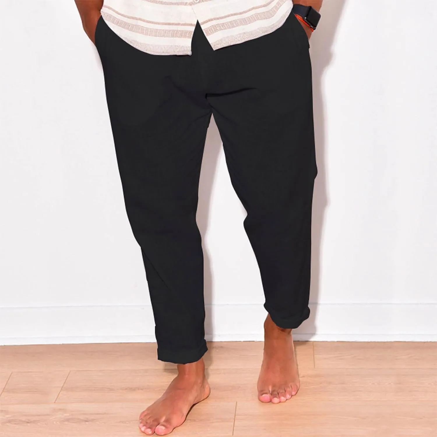 Sweatpants for Men Classic Slacks Male Sport Tapered Split Airoft Fitted Elastic Waist Solid Color Leggings Light