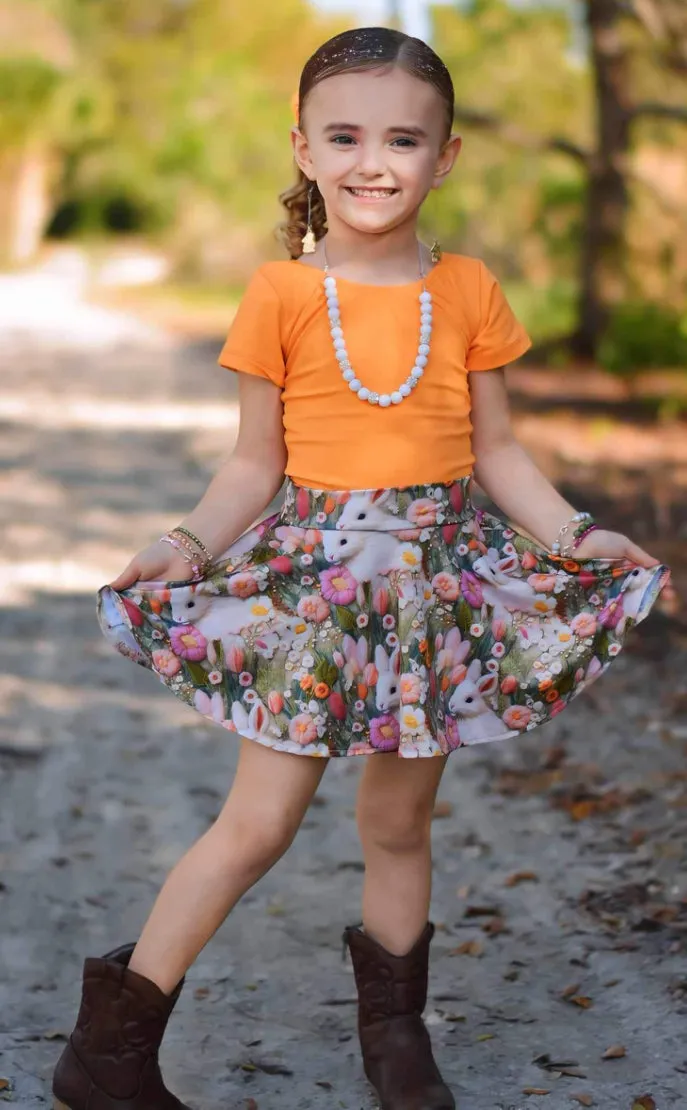 Twirl Skort ~ Faux Embroidered Bunnies