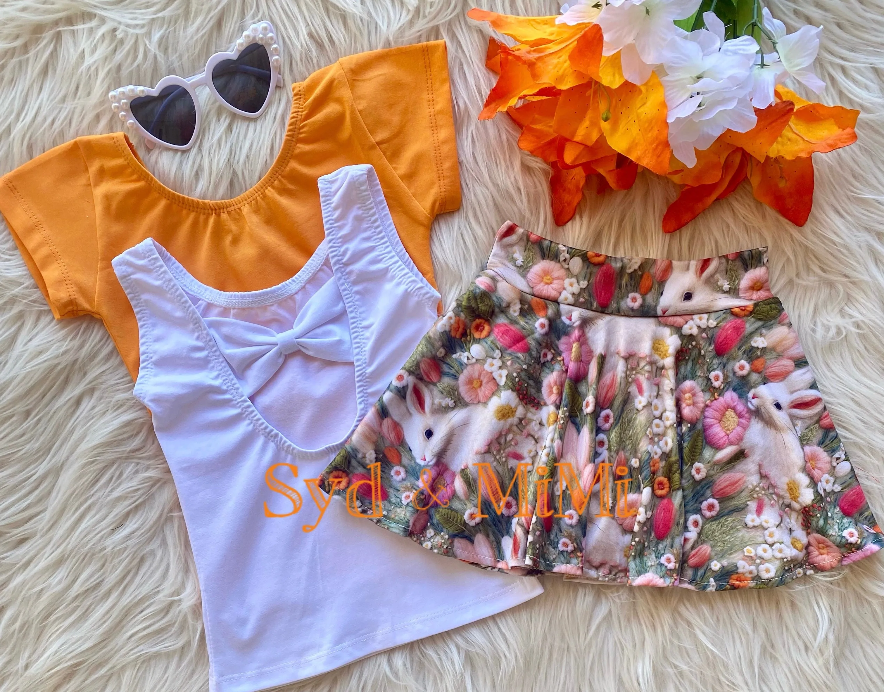 Twirl Skort ~ Faux Embroidered Bunnies