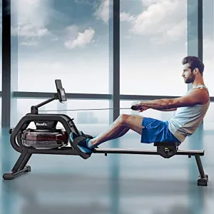 Water Rower Rowing Machine - Exercise with iPad and Phone Support LCD Digital Monitor
