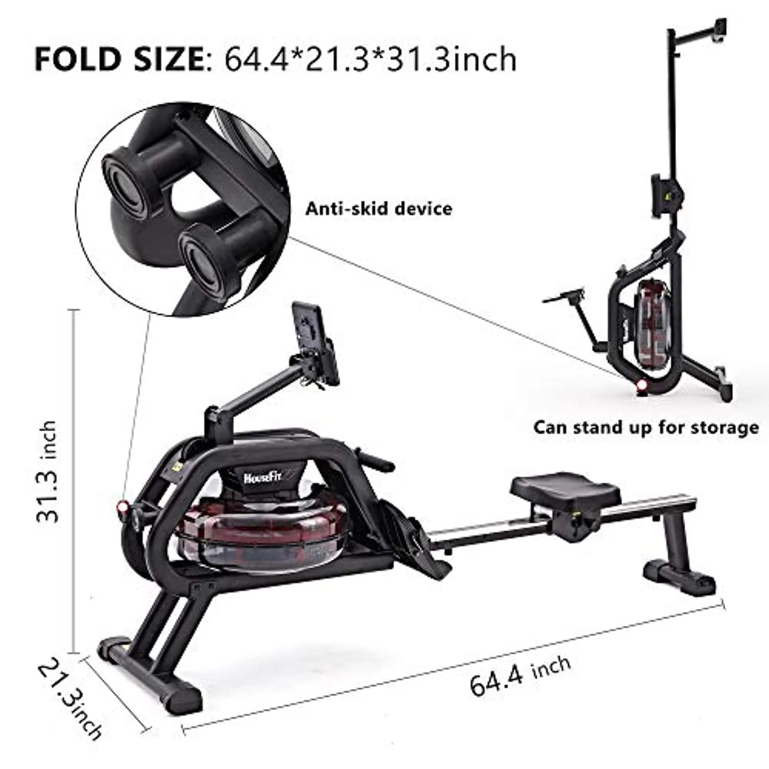 Water Rower Rowing Machine - Exercise with iPad and Phone Support LCD Digital Monitor
