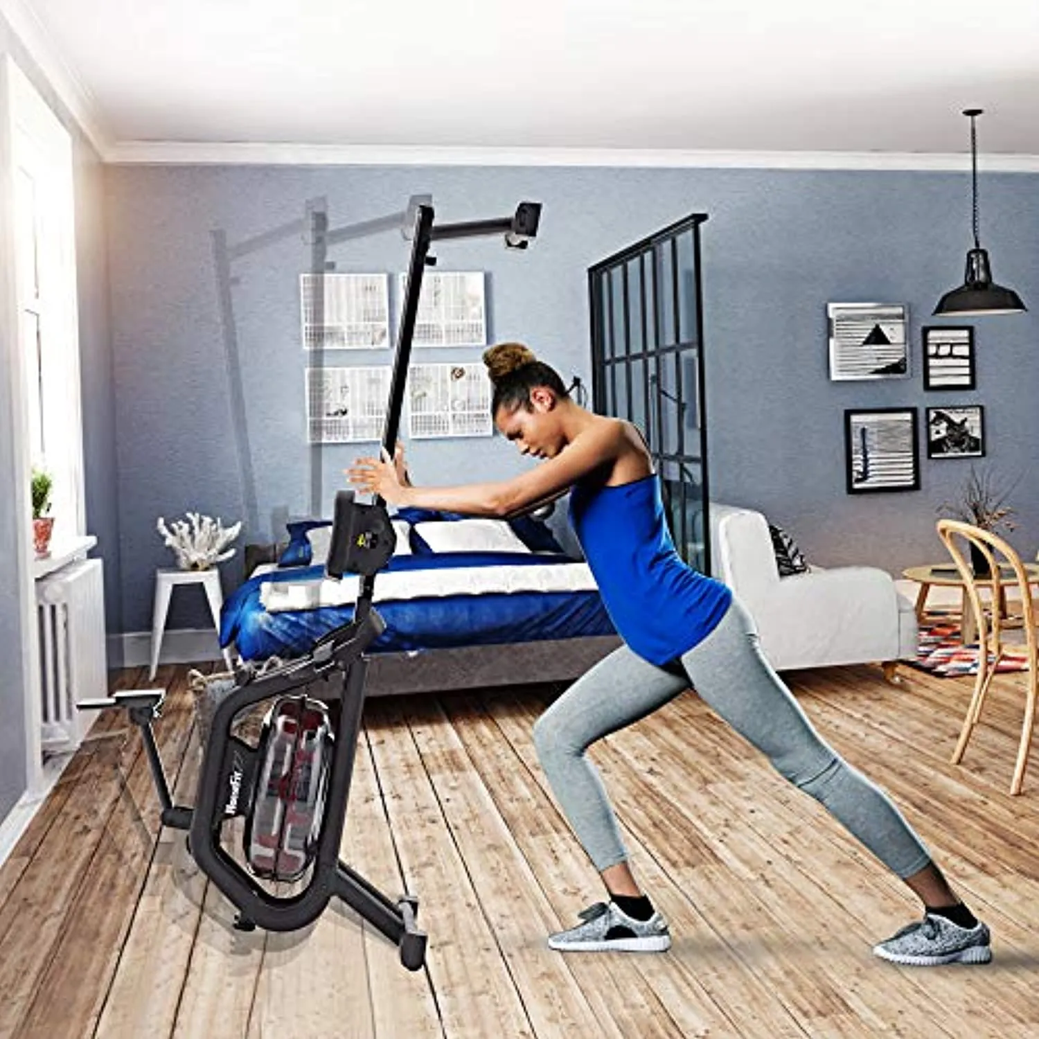 Water Rower Rowing Machine - Exercise with iPad and Phone Support LCD Digital Monitor